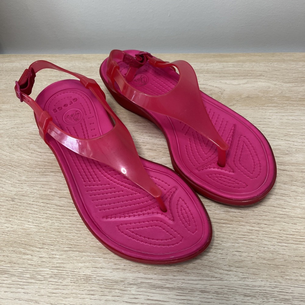 Crocs‎ Really Sexi T-Strap Candy Hot Pink Sandals Size 8